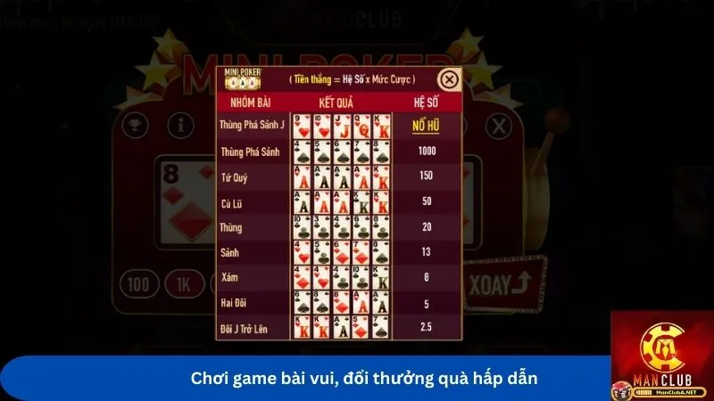 Chơi game bài vui, đổi thưởng quà hấp dẫn