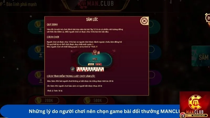 Những lý do người chơi nên chọn game bài đổi thưởng MANCLUB