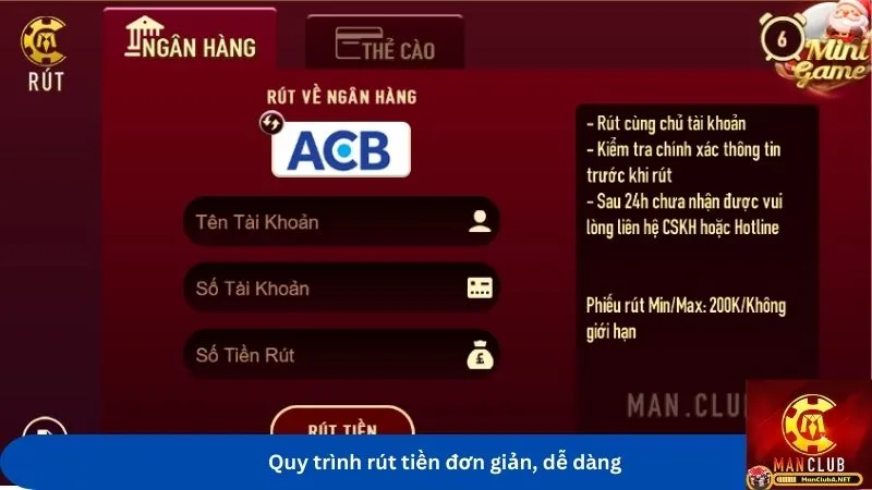 Quy trình rút tiền đơn giản, dễ dàng